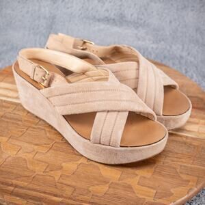 Women's 8 M J.Crew Darcy Beige Suede Leather Slingback Wedge Sandals Platform
